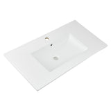 Garvee Lavabo Rectangular de Ceramica Blanca Brillante para Encimera con Rebosadero y Un Agujero para Grifo, 90 cm Blanco