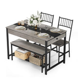 Garvee Conjunto de Comedor de 4 Piezas de PB y Metal Mesa Rectangular con Cajones Sillas y Banco Gris
