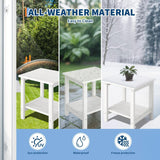 Garvee Juego de 2 Mesas Auxiliares Adirondack de Exterior Material HDPE Resistente Diseño Cuadrado de 2 Niveles Blanco