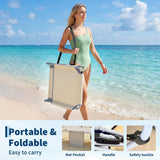 Garvee Tumbona Plegable de Hierro y Textilene con Orificio Facial y Mesa Auxiliar Beige