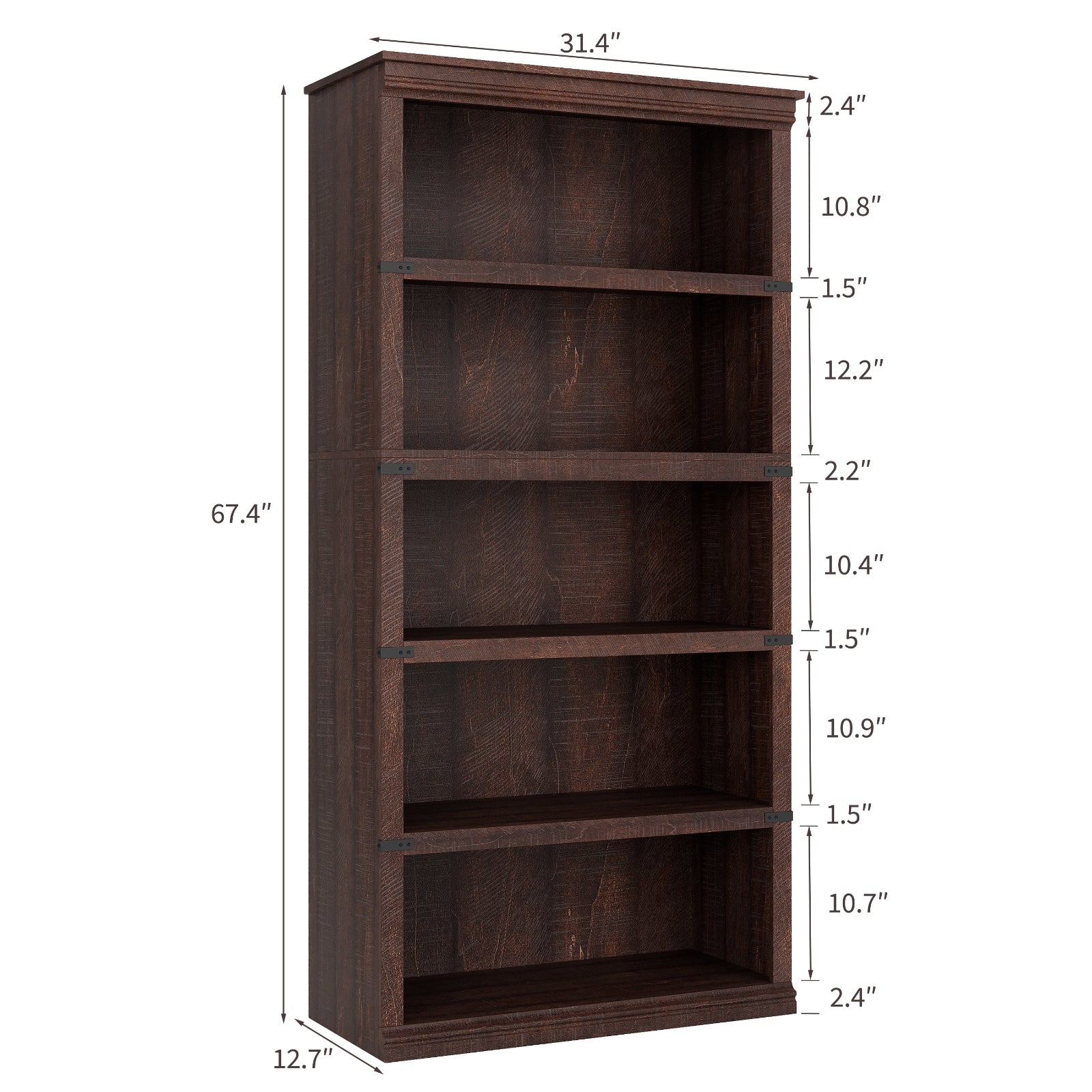 Garvee Estantería de Madera de 5 Niveles, Diseño Colonial, Alta Capacidad, 171 cm Alta, MDF y Marco de Madera, Estabilizador para Sala y Oficina
