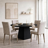 Garvee Mesa de Comedor Redonda de MDF de 120cm Base Cuadrada Moderna para 4 a 6 Personas Negro Relieve