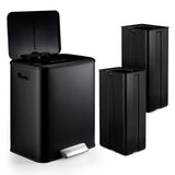 Garvee Cubo de Basura Rectangular de Acero Inoxidable Doble Compartimento 30L y 15L para Reciclaje Negro