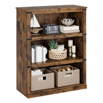Garvee Estantería De 3 Baldas Estilo Granja, Madera MDF, Diseño Colonial, Alta Capacidad, Estable Para Sala O Oficina, Color Madera Vintage
