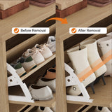 Garvee Armario Zapatero de Madera con 4 Cajones Abatibles Estantes Ajustables Diseño Ondulado Moderno Organizador Independiente para Entrada Clásico Natural