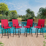 Garvee Juego de 2 Taburetes de Bar Giratorios para Exterior Respaldo Alto y Reposabrazos Asiento de Malla Transpirable Soporta 150kg Rojo