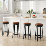 Garvee Set de 4 Taburetes de Bar Giratorios sin Respaldo Asiento Acolchado de Cuero PU Marrón
