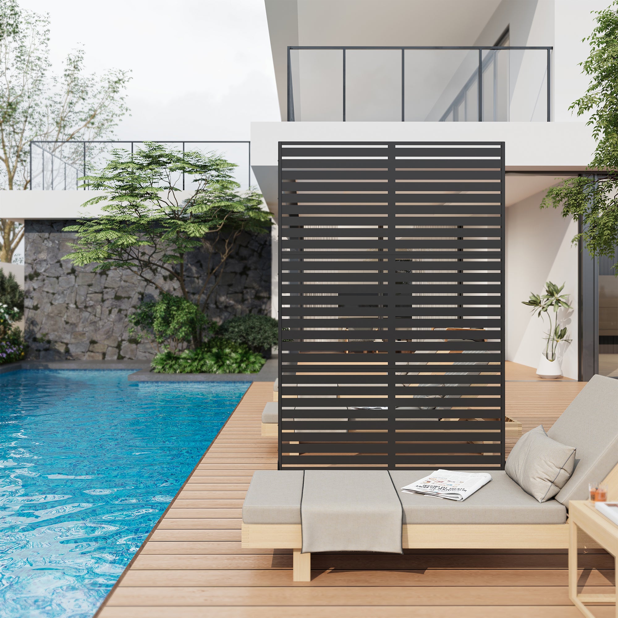Pantalla de privacidad metálica independiente para jardín color negro diseño de persiana louver Garvee