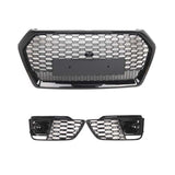 Garvee Kit Parrilla Delantera Panal y Marcos Antiniebla ABS para Coche Deportivo Renovacion Exterior, Negro Brillante
