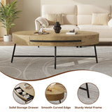 Garvee Mesa de Centro Ovalada de MDF con Cajón y Patas Cruzadas de Metal Diseño Curvo Oro