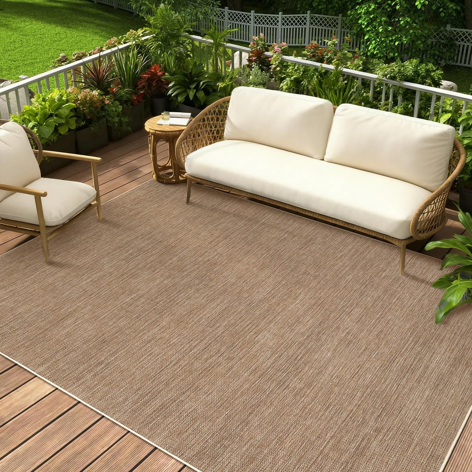 Alfombra lino sintético moderno marrón cálido 200x290cm Garvee salón