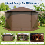 Garvee Gazebo Hexagonal Plegable de 4m para Jardín Estructura de Acero Resistente Mosquitera y Techo Desmontable Beige y Caqui