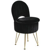 Garvee Taburete Redondo de Tocador con Respaldo y Almacenamiento Oculto Tapizado Suave y Patas Metalicas Resistentes, Grande Negro