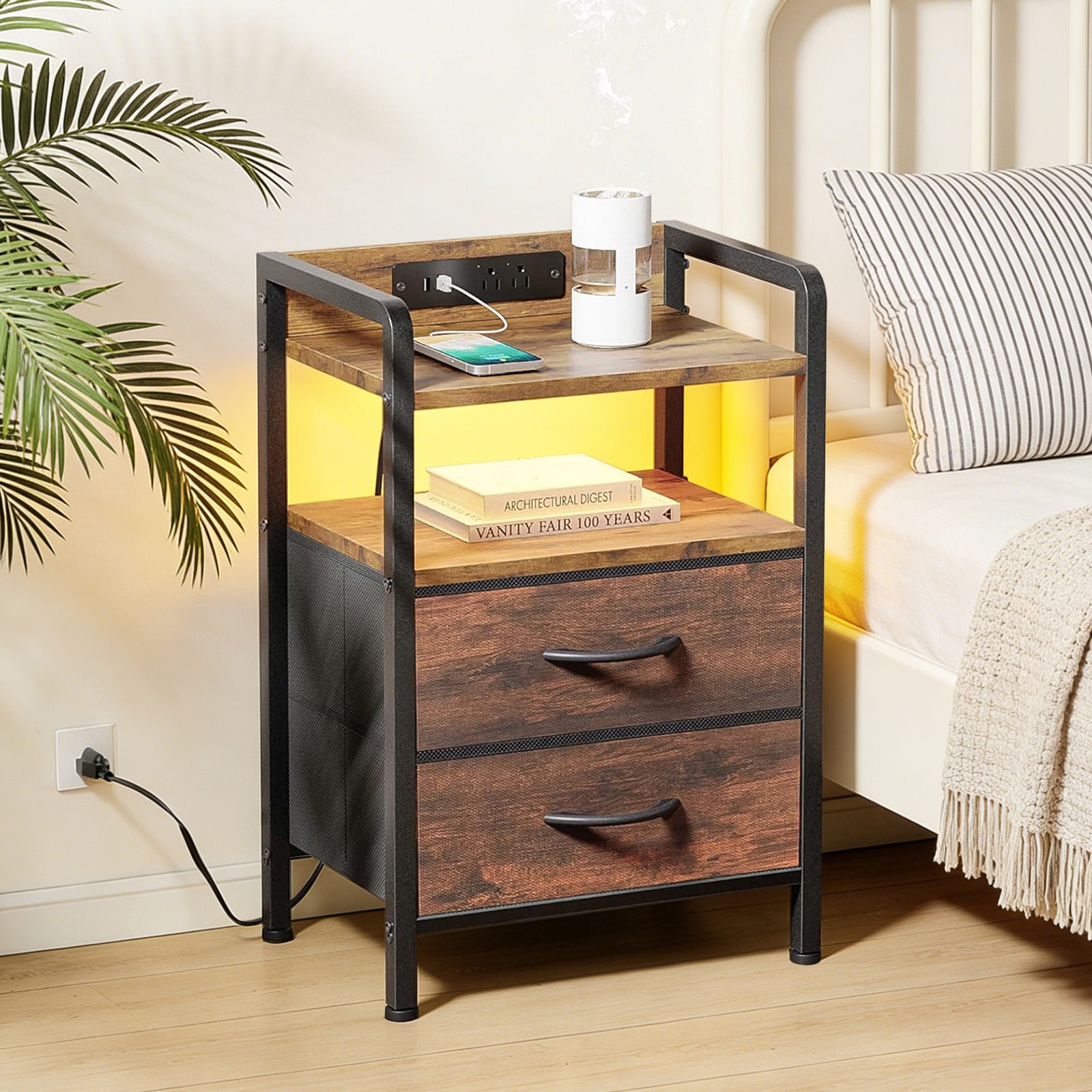 Mesa auxiliar industrial de madera con cajones Garvee