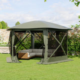 Garvee Carpa Cenador Plegable Hexagonal de 335 cm con Malla Antimosquitos y 6 Paredes Desmontables de Poliéster 210D Verde Militar - Verde Militar