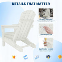 Garvee Silla Adirondack Plegable de HDPE con Textura de Madera, Sillón de Exterior Ergonómico con Portavasos para Terraza, Jardín, Piscina y Porche