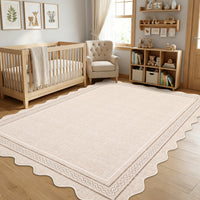 Garvee Alfombra Lavable con Diseño de Cuadros y Borde Ondulado, Terciopelo Perlado y Base Antideslizante, 160 x 230 cm, Beige