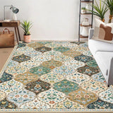 Garvee Alfombra Vintage Floral Lavable Antideslizante Pelo Corto Diseño de Diamante Suave y Resistente para Salón u Oficina 120x170cm Beige