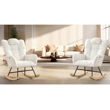 Garvee Set de 2 Sillones Mecedoras Individuales Modernos Asiento Acolchado y Respaldo Alto Tela Oso de Peluche Fleece Suave para Sala Beige