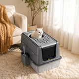 Garvee Caja de Arena XL para Gatos de Acero Inoxidable Diseño de Cajón Doble Capa Fácil de Limpiar 60x40x43cm Negro