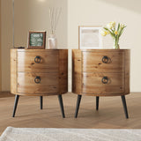 Garvee Juego de 2 Mesas Auxiliares Redondas Modernas con 2 Cajones para Sala o Dormitorio Color Madera Natural