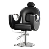 Garvee Silla de Barbero Hidráulica y Reclinable de Hierro y Cuero PU Negro con Base Plateada