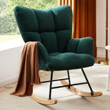 Garvee Silla Mecedora Moderna con Estructura de Madera Maciza Asiento Acolchado de Terciopelo Verde Oscuro