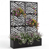 Garvee Jardinera Elevada de Metal Resistente con Enrejado Integrado y Orificios de Drenaje, 180x112x41 cm Negro Diseno Hojas - Hojas de olas