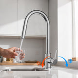 Garvee Grifo de Cocina Extraíble Acero Inoxidable 304, Caño Giratorio 360°, Tubo Flexible 60 cm, Mezclador Agua Fría y Caliente, Acabado Cromado - Cromado