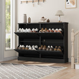Garvee Armario Zapatero Moderno y Compacto 4 Cajones Abatibles Estantes Ajustables Ahorro de Espacio para Pasillo o Recibidor Negro - Negro
