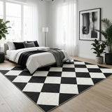 Garvee Alfombra Moderna con Rombos de Poliester Lavable a Maquina Plegable y Antideslizante, 160x230 cm Blanco Negro