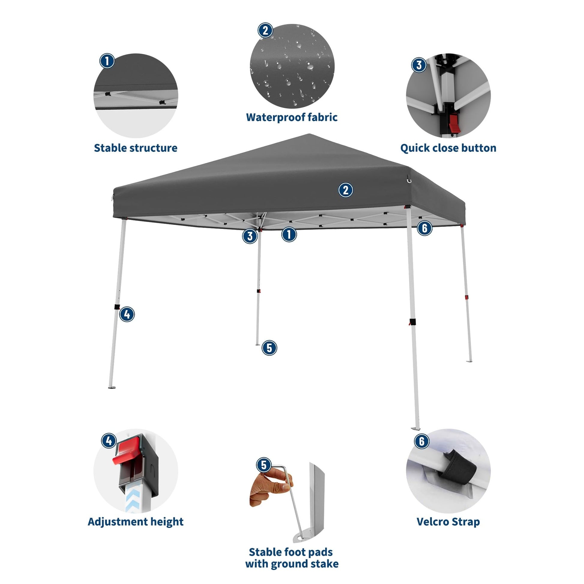 Garvee Toldo Plegable de 3x3 m con Techo Impermeable de Oxford y Altura Ajustable Gris