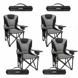 Garvee Set de 4 Sillas Plegables de Camping Acolchadas de Hierro con Bolsa Térmica y Portavasos Negro y Gris