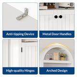 Garvee Estantería Arqueada de PB con Puertas Dobles y Estantes Abiertos Mueble Organizador Blanco y Negro