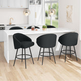 Garvee Taburetes de Bar Giratorios con Respaldo en Forma de Hoja y Asiento Tapizado en Lino Seis Unidades, Negro - Negro