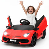 Garvee Coche Eléctrico Infantil 12V, Coche de Batería para Niños con Doble Motor, Puertas Hidráulicas, Mando a Distancia 2.4G y Luces LED, Rojo - Rojo