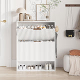 Garvee Zapatero Estrecho de MDF con 2 Cajones Abatibles Diseño Fluteado y Estante Abierto 80 cm Blanco - Blanco