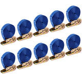 Garvee Set de 10 Cinchas de Amarre de Nylon con Carraca y Sin Ganchos 6m x 25mm Capacidad 770kg Azul