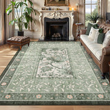Garvee Alfombra Lavable de Poliéster con Base TPR Diseño Floral Impreso para Salón o Dormitorio 200x290cm Verde