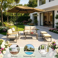 Garvee Set de 2 Reposapiés de Aluminio para Exterior Taburetes de Jardín con Cojines Extraíbles de 12.7 cm para Patio Terraza y Balcón Beige