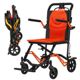 Garvee Silla de Ruedas Ultraligera de Transporte de Aluminio Aeronáutico Plegable para Adultos Negro y Naranja