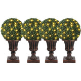 Garvee Set de 4 Topiarios Artificiales de Boj con Luces y Maceta Decorativa Resistente a UV Cobre Rojo Antiguo