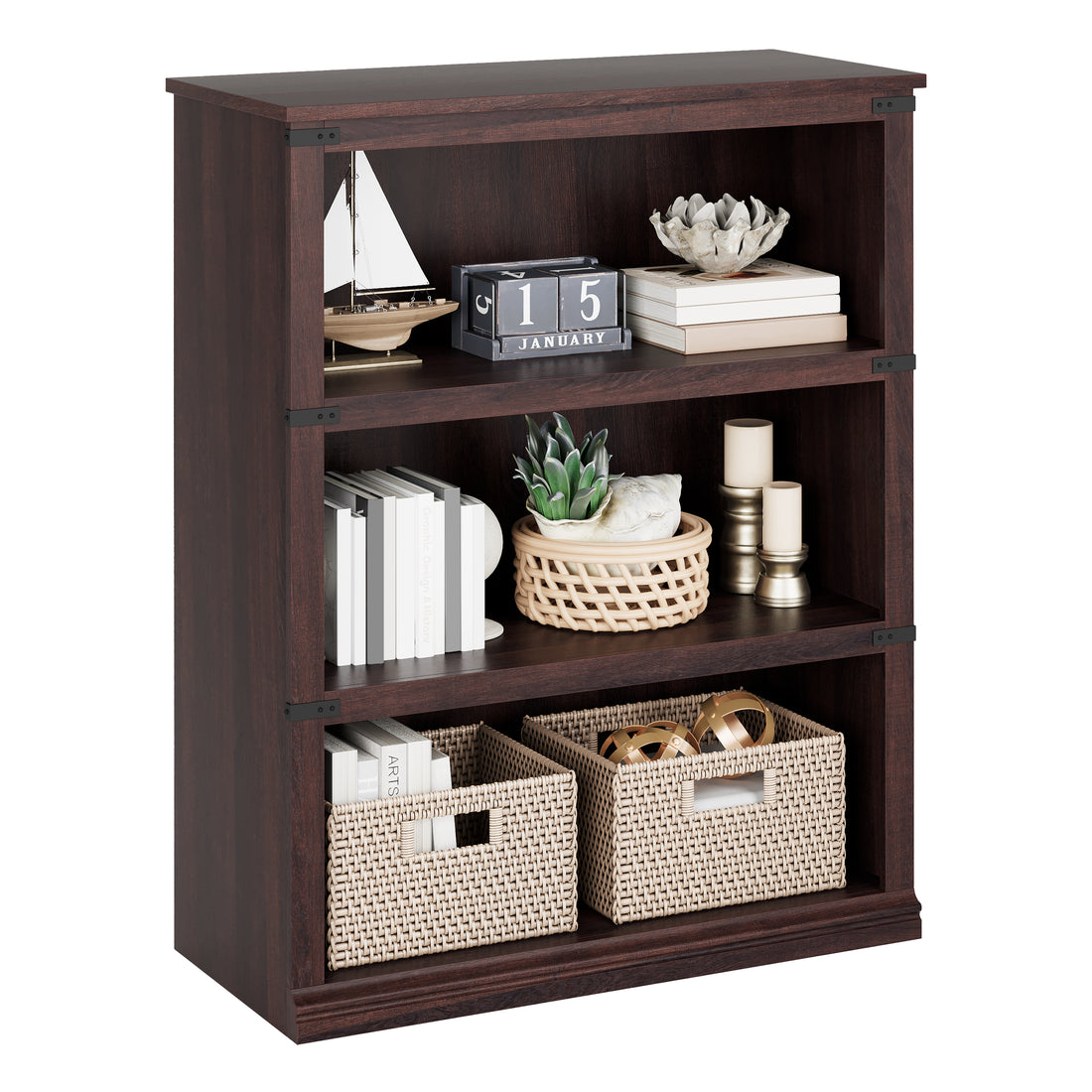 Garvee Librería Vintage de 3 Niveles con Estructura Robusta de Gran Capacidad para Lectores en Oficina o Salón 80x30x101cm Color Cerezo