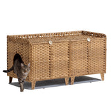 Garvee Mueble Oculto Doble de PE y Hierro para Caja de Arena de Gato con Ganchos 120x50x61cm Color Natural