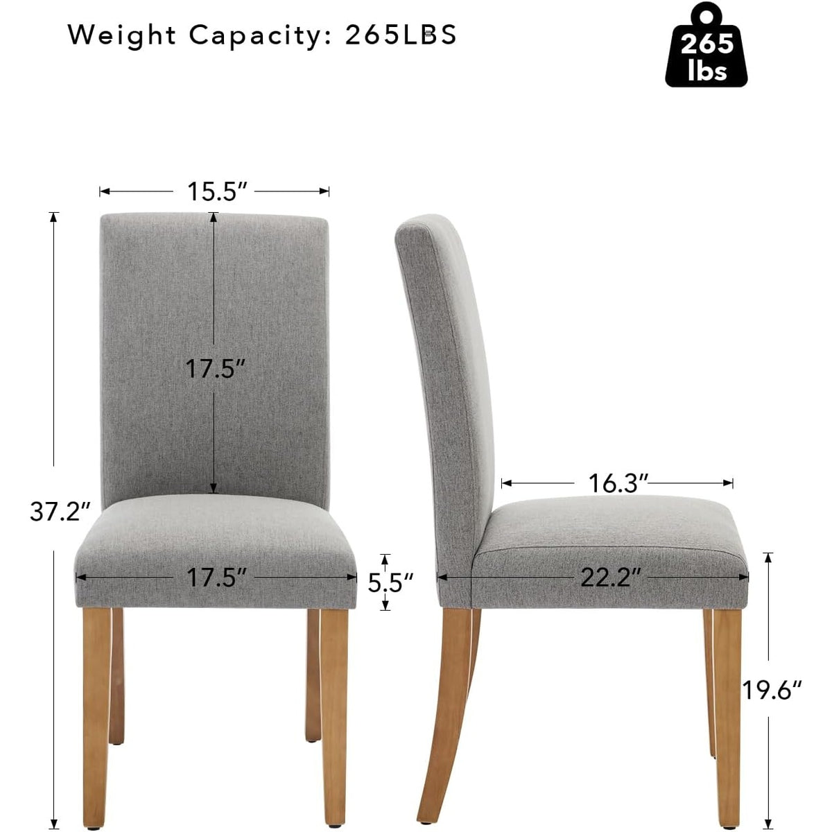 Garvee Set de 4 Sillas de Comedor Tapizadas en Tela Moderna Respaldo Ergonómico Curvado Patas de Madera Robusta para Cocina y Oficina Gris