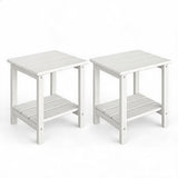 Garvee Juego de 2 Mesas Auxiliares Adirondack de 2 Niveles para Exterior Estructura de HDPE Sólido Resistente a la Intemperie Blanco - Blanco