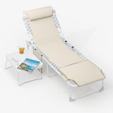 Garvee Tumbona Plegable 3 en 1 de Textilene con Orificio Facial, Respaldo de 5 Posiciones, Mesa Auxiliar y Capacidad de 150 kg, Beige - Beige