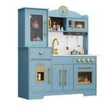 Garvee Juguete Educativo de Cocina de MDF para Niños Promueve Juego de Roles Panel Azul y Dorado