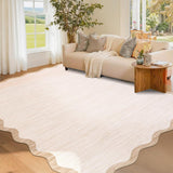 Garvee Alfombra Antideslizante Lavable Suave de Pelo Corto con Borde Decorativo para Salón 160x230cm Beige