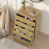 Garvee Cómoda Vertical de Madera con 5 Cajones y Detalles de Ratán Sintético para Dormitorio Color Natural